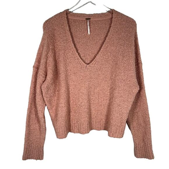 Free People Finders Keepers V Neck Sweater S Peach Long Sleeve Pullover Grunge - Picture 3 of 10